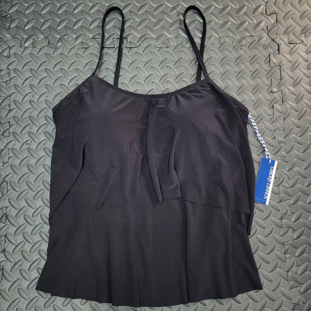 NWT Sonnet Shores Black Tankini Top Size 14 Swim Summer Vacation Ready Beach